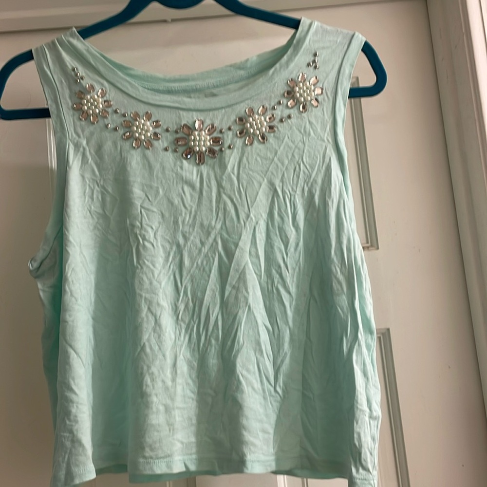 Seafoam crop tank with embellishments